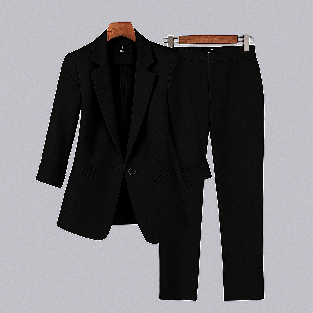 Formal women's suit set with blazer and trousers