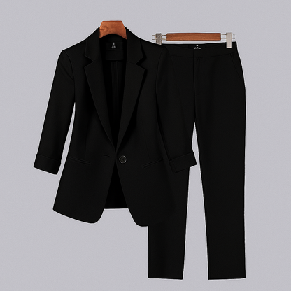 Formal women's suit set with blazer and trousers