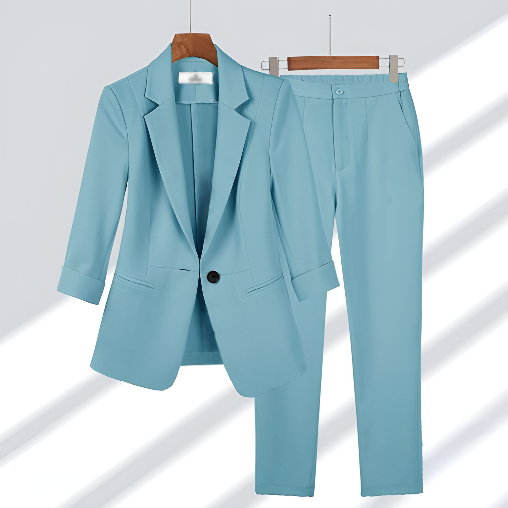 Formal women's suit set with blazer and trousers