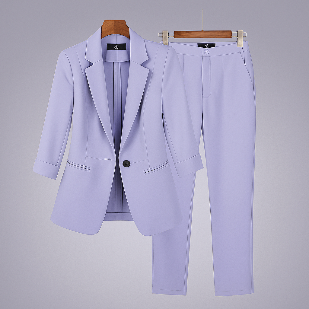 Formal women's suit set with blazer and trousers