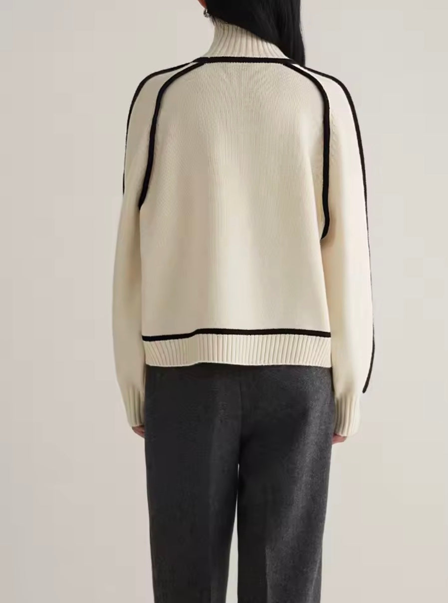 Ladies' Modern Colour Block Turtleneck Jumper with Contrast Trim