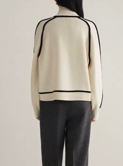 Ladies' Modern Colour Block Turtleneck Jumper with Contrast Trim
