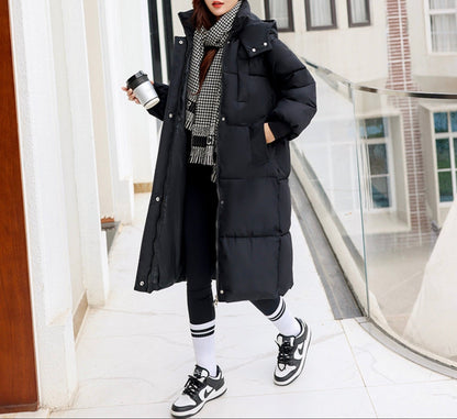 Ladies Long Puffer Jacket with Hood and Zip
