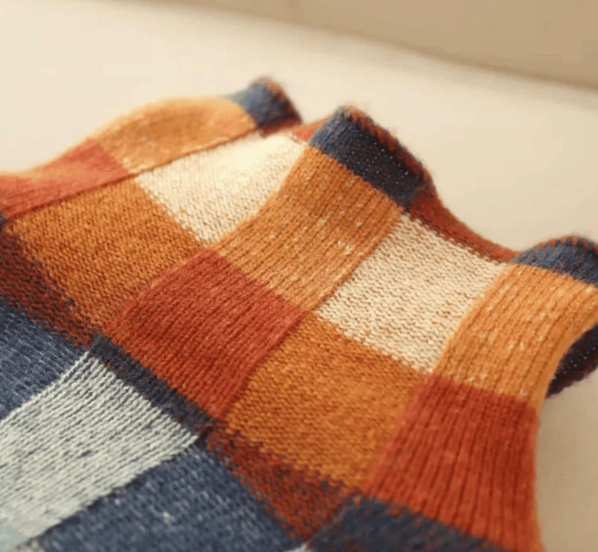 Ladies' Playful Turtleneck with Patchwork Check Pattern