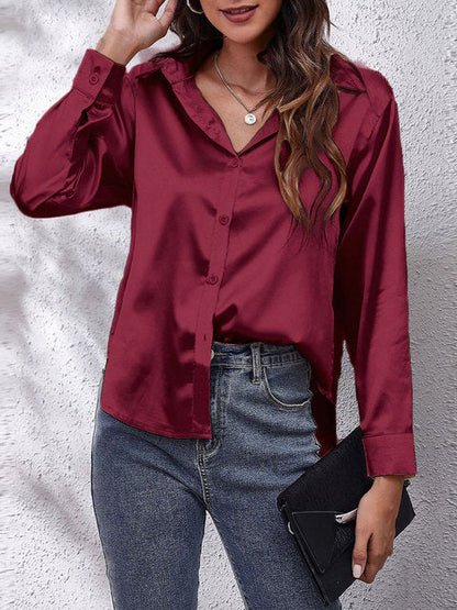Blouse pour femme en satin à boutons et manches longues