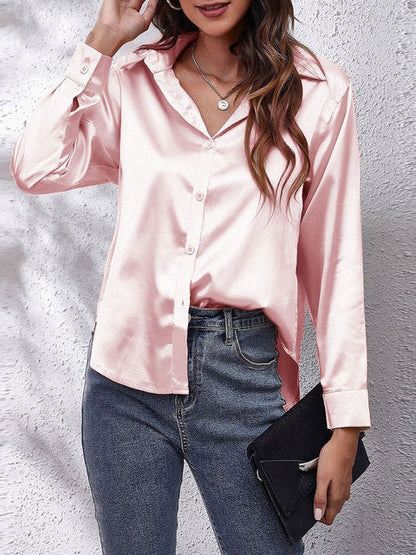 Blouse pour femme en satin à boutons et manches longues