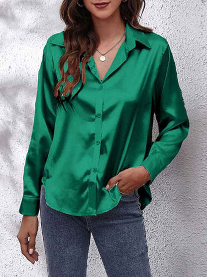 Blouse pour femme en satin à boutons et manches longues