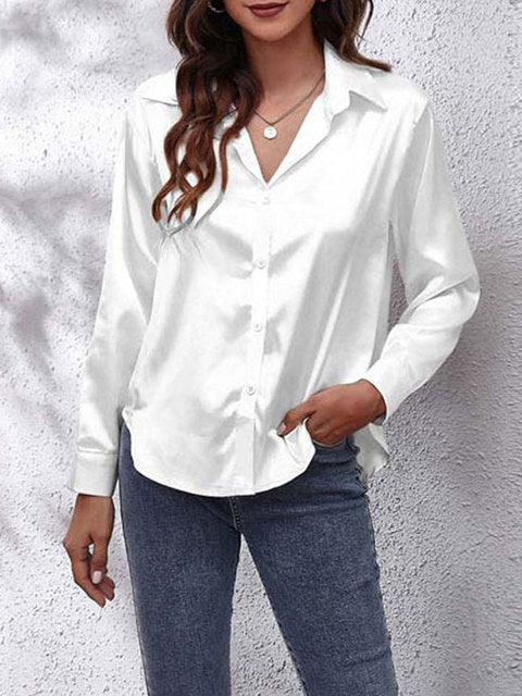 Blouse pour femme en satin à boutons et manches longues