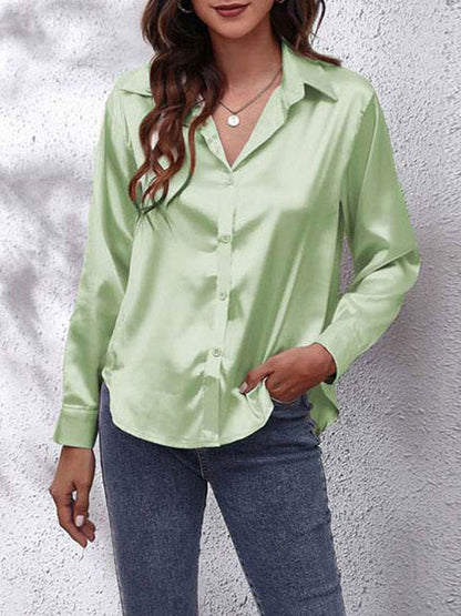 Blouse pour femme en satin à boutons et manches longues