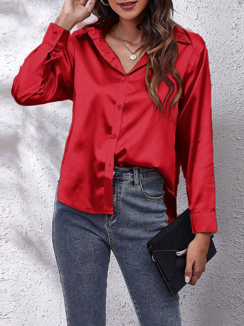 Blouse pour femme en satin à boutons et manches longues