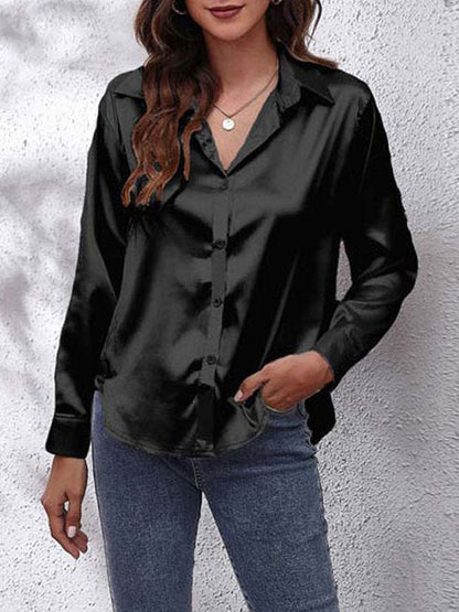 Blouse pour femme en satin à boutons et manches longues