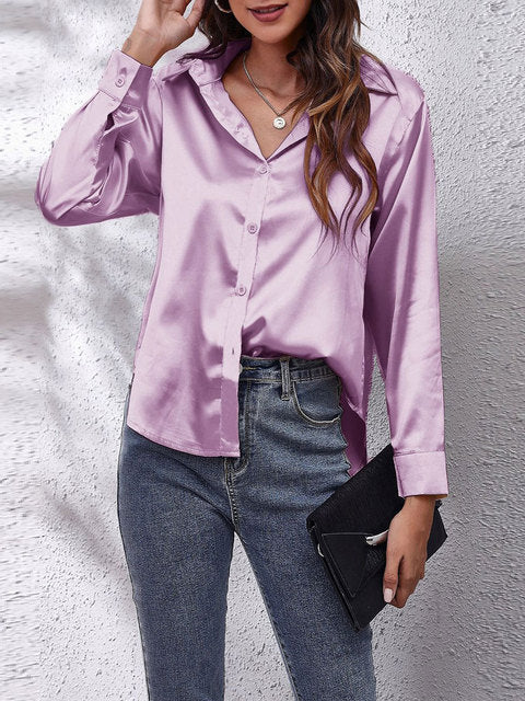 Blouse pour femme en satin à boutons et manches longues