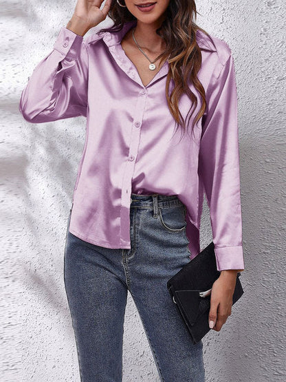 Blouse pour femme en satin à boutons et manches longues