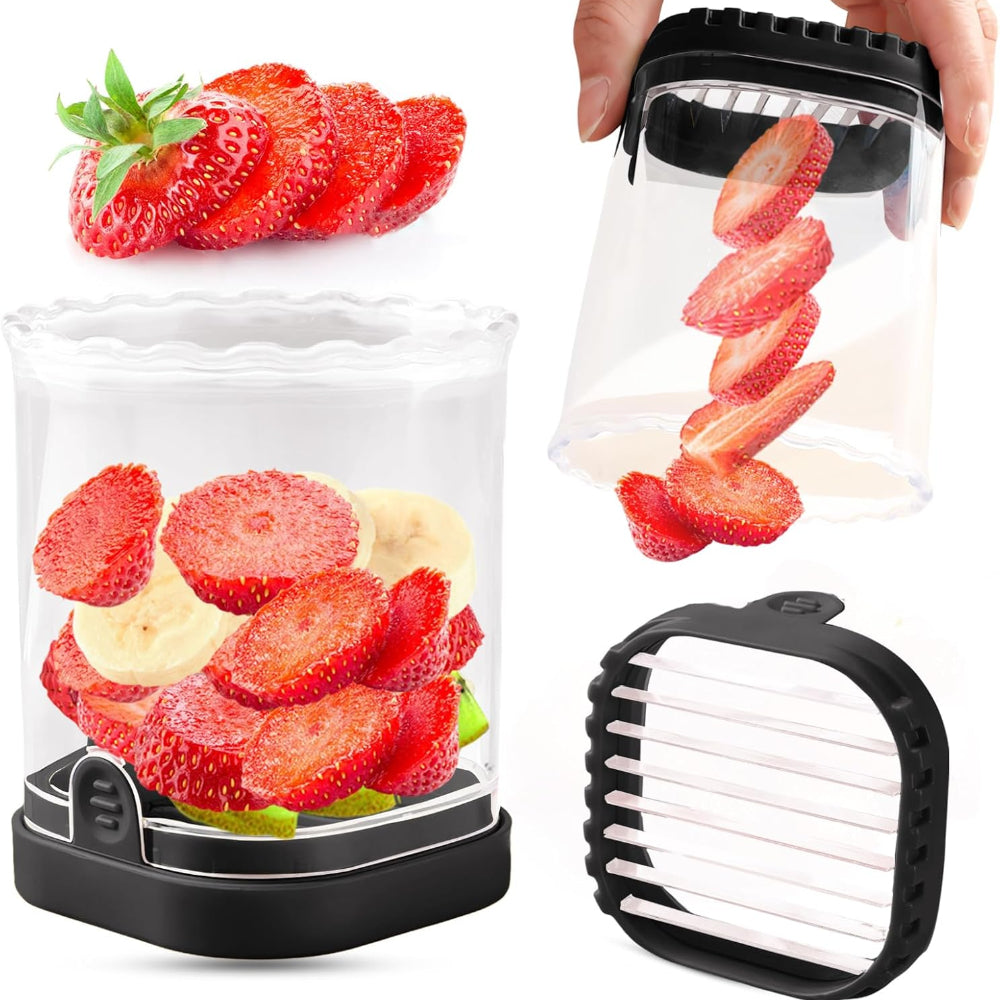 Fruit Slicer with Catch Bowl and Interchangeable Blades for Quick Cutting