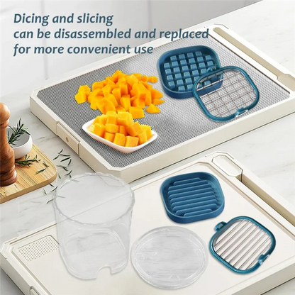 Fruit Slicer with Catch Bowl and Interchangeable Blades for Quick Cutting