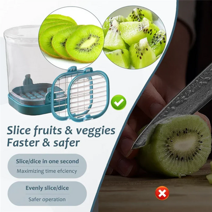 Fruit Slicer with Catch Bowl and Interchangeable Blades for Quick Cutting