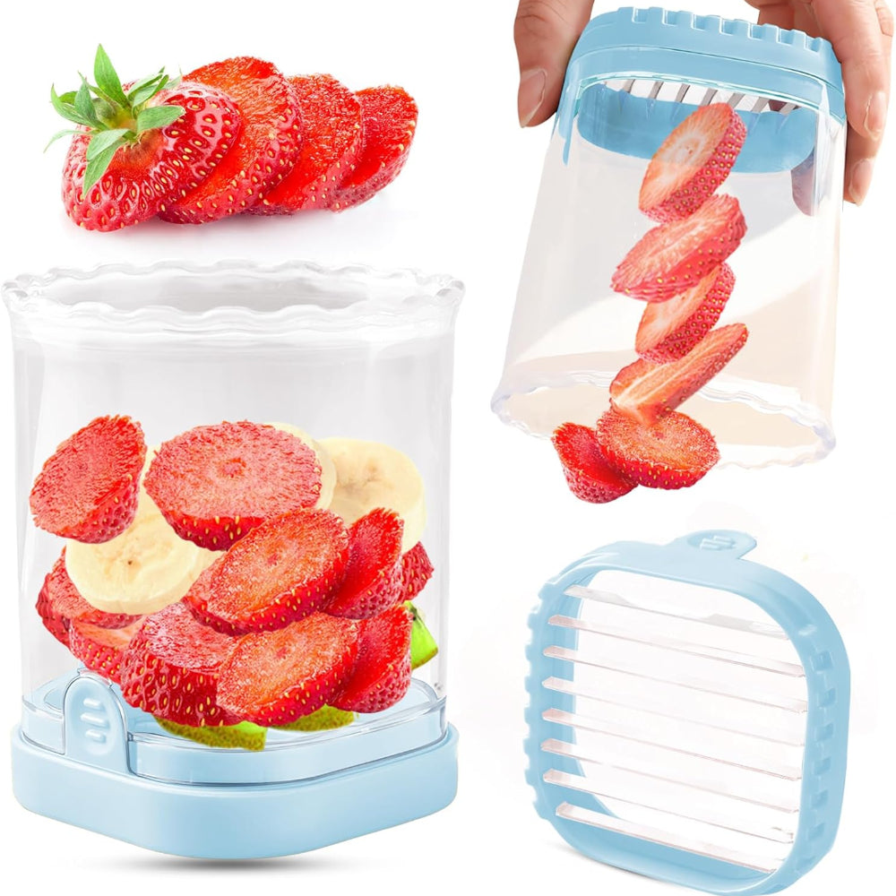 Fruit Slicer with Catch Bowl and Interchangeable Blades for Quick Cutting