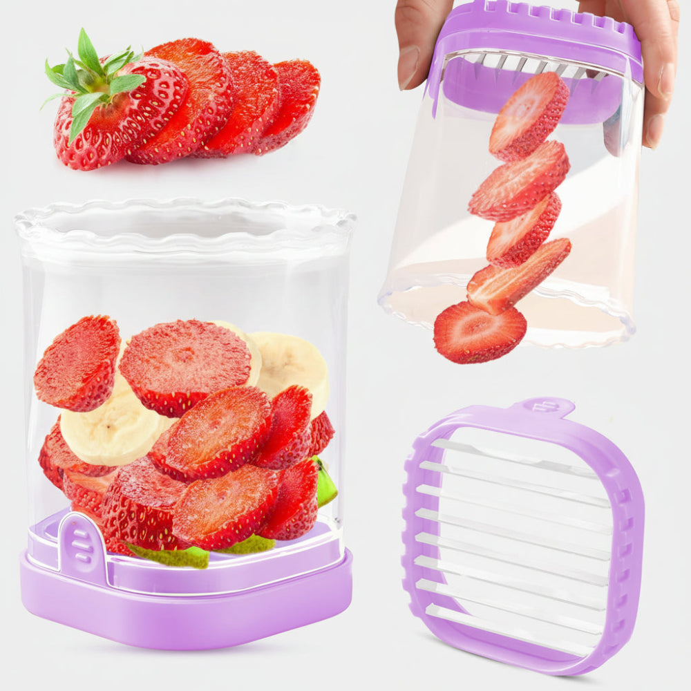 Fruit Slicer with Catch Bowl and Interchangeable Blades for Quick Cutting
