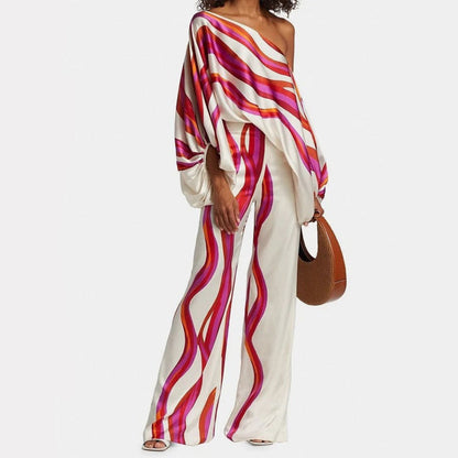 Off-shoulder satin set of 2 pieces for women