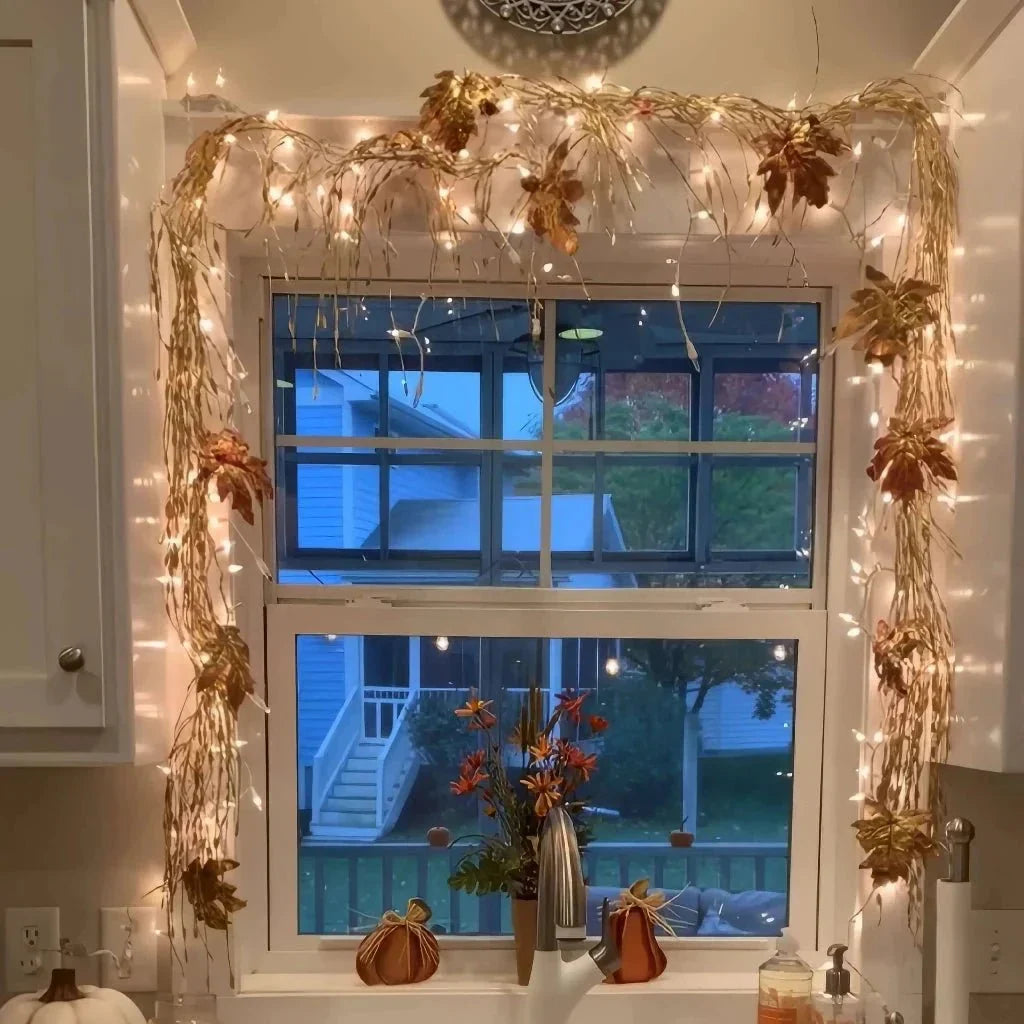 Decorative Light String with Green Branches and LED Lighting for Atmosphere