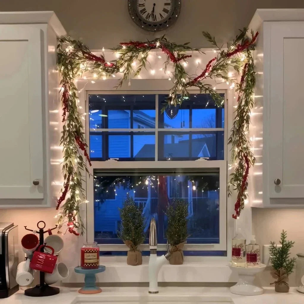 Decorative Light String with Green Branches and LED Lighting for Atmosphere