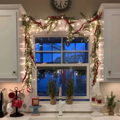 Decorative Light String with Green Branches and LED Lighting for Atmosphere