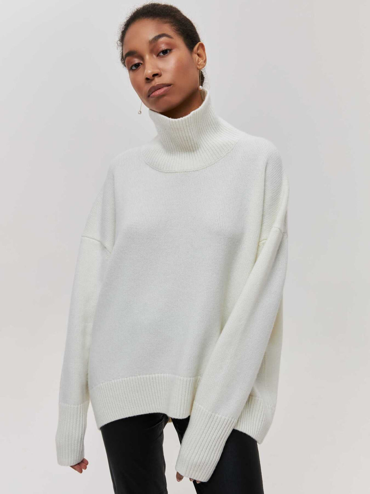 Ladies' Cosy Oversized Roll Neck Jumper with Wide Ribbed Collar