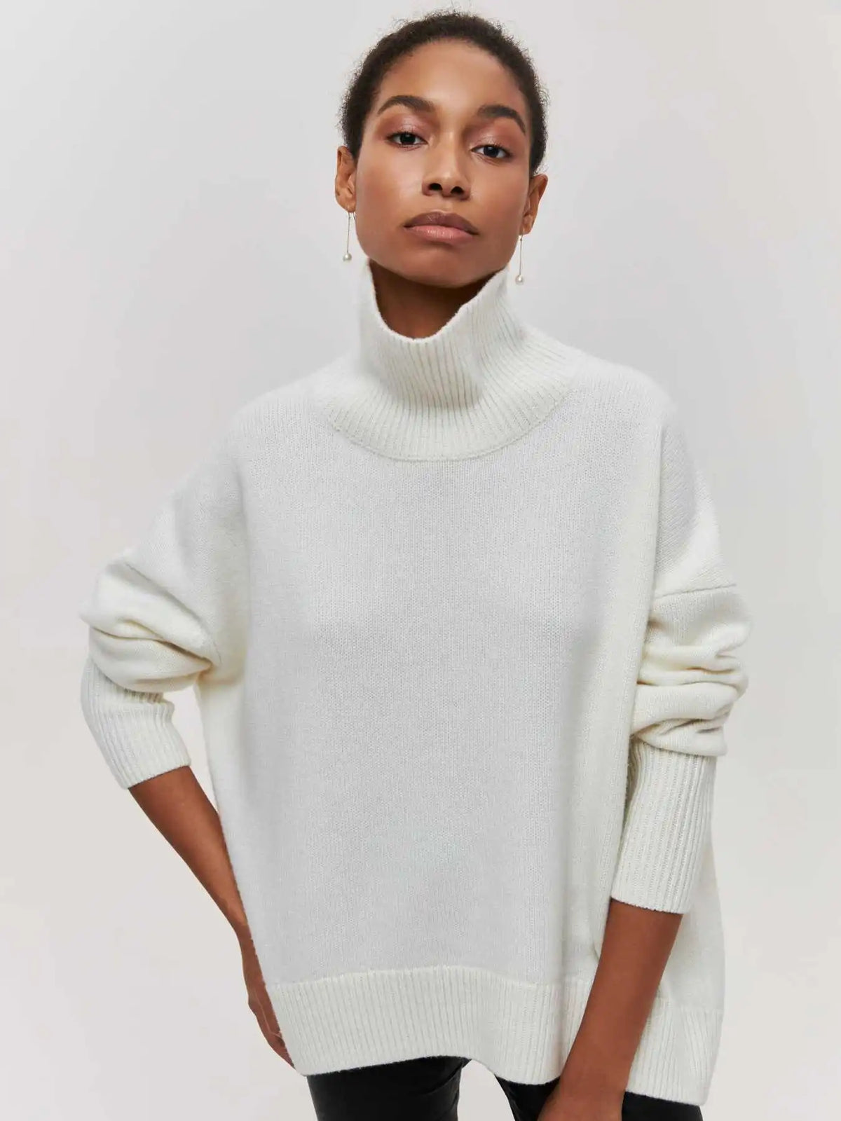 Ladies' Cosy Oversized Roll Neck Jumper with Wide Ribbed Collar
