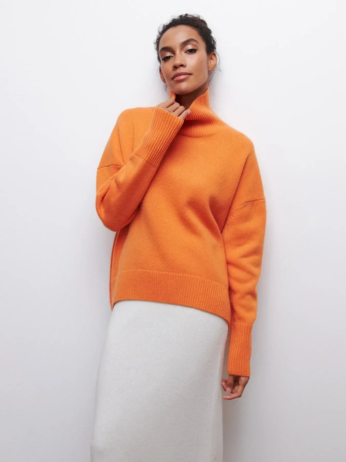 Ladies' Cosy Oversized Roll Neck Jumper with Wide Ribbed Collar