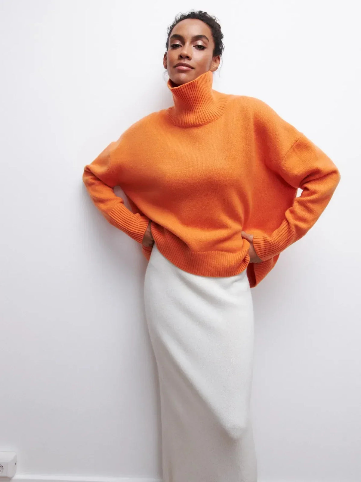Ladies' Cosy Oversized Roll Neck Jumper with Wide Ribbed Collar