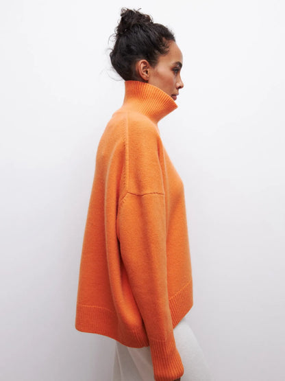 Pull douillet oversize à col roulé avec large col côtelé pour femme