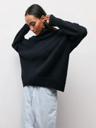 Ladies' Cosy Oversized Roll Neck Jumper with Wide Ribbed Collar
