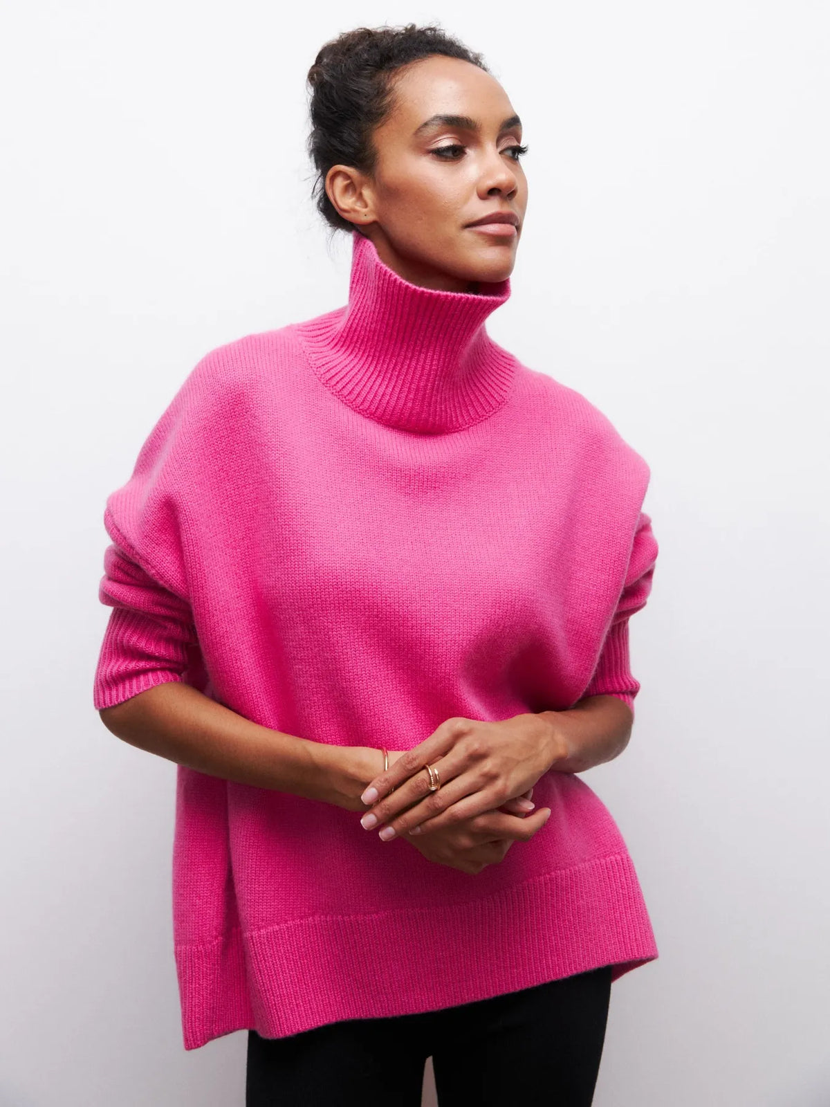 Ladies' Cosy Oversized Roll Neck Jumper with Wide Ribbed Collar