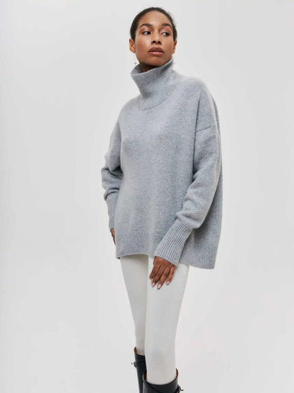 Pull douillet oversize à col roulé avec large col côtelé pour femme