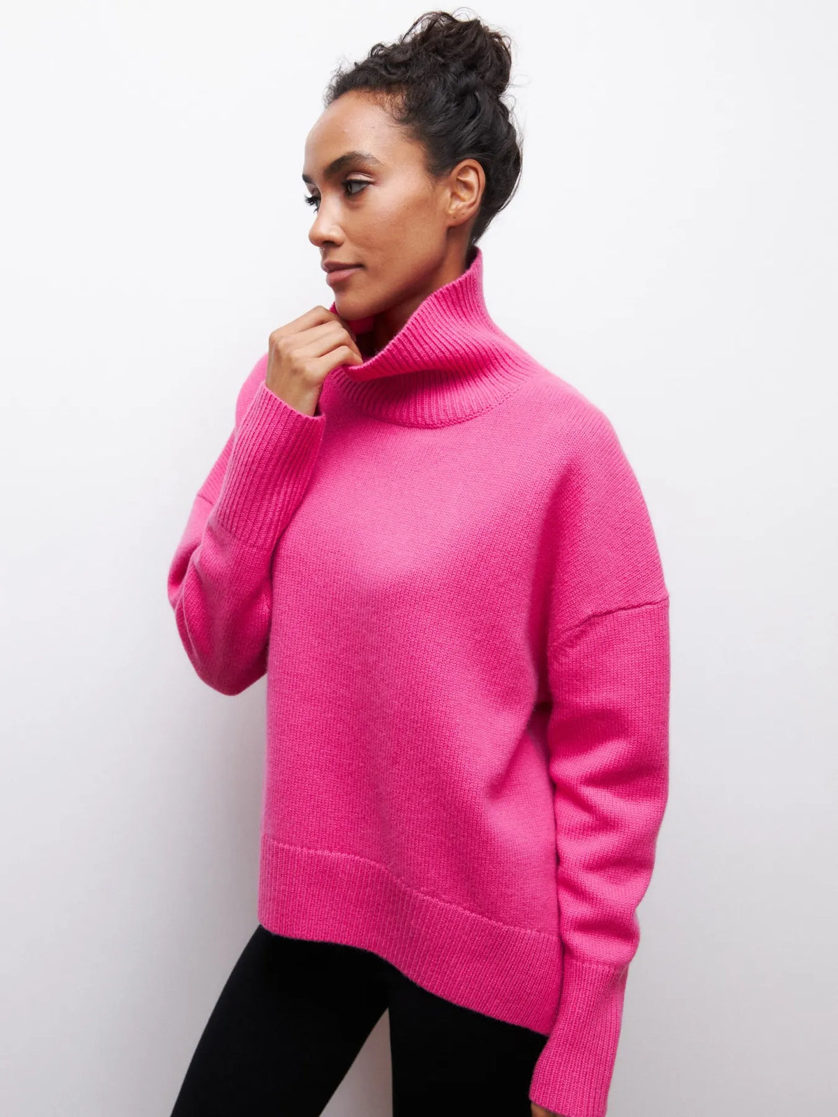 Ladies' Cosy Oversized Roll Neck Jumper with Wide Ribbed Collar