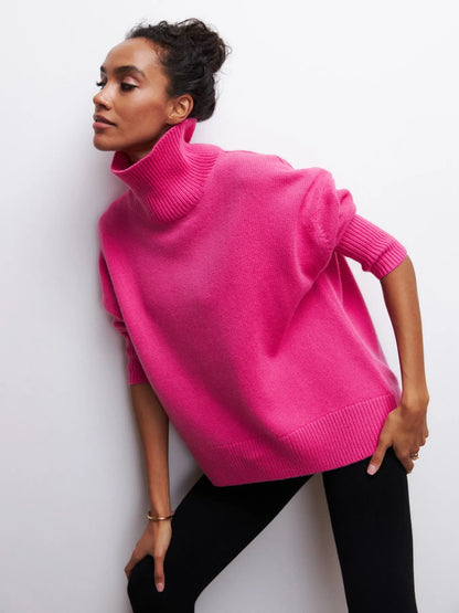 Pull douillet oversize à col roulé avec large col côtelé pour femme