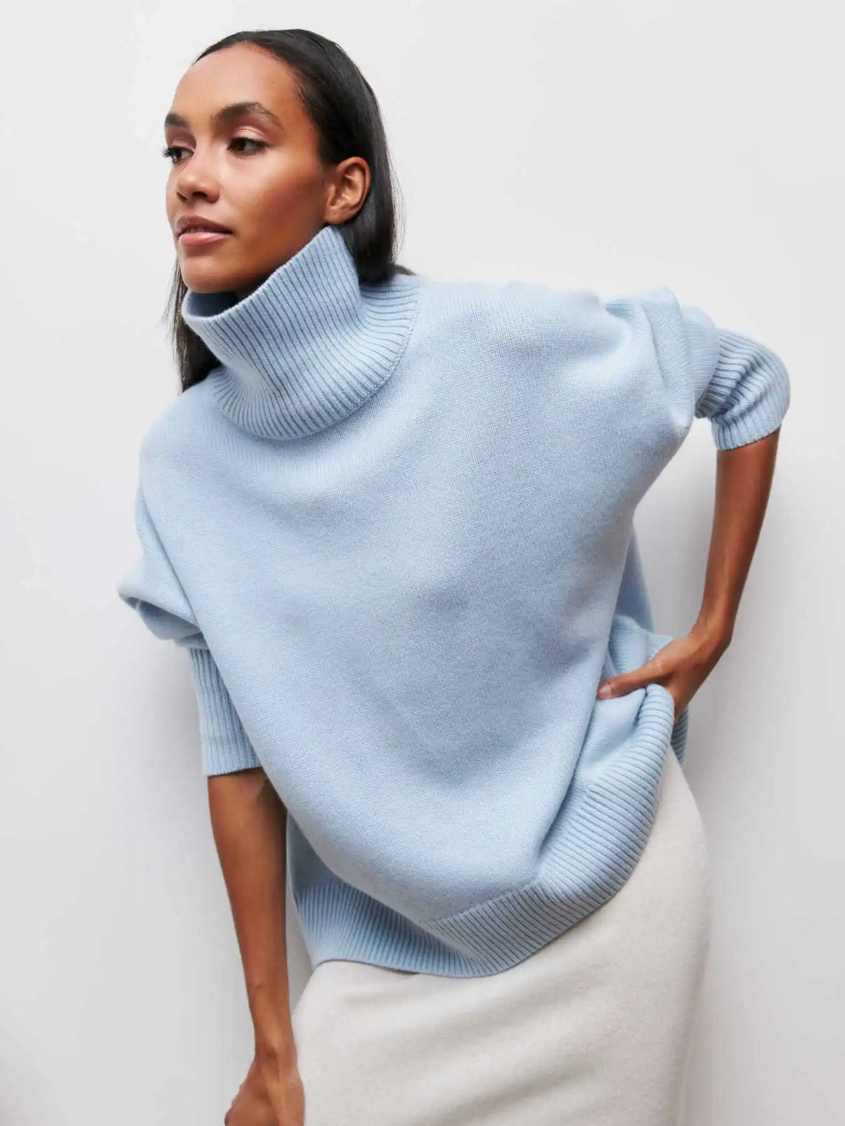 Ladies' Cosy Oversized Roll Neck Jumper with Wide Ribbed Collar