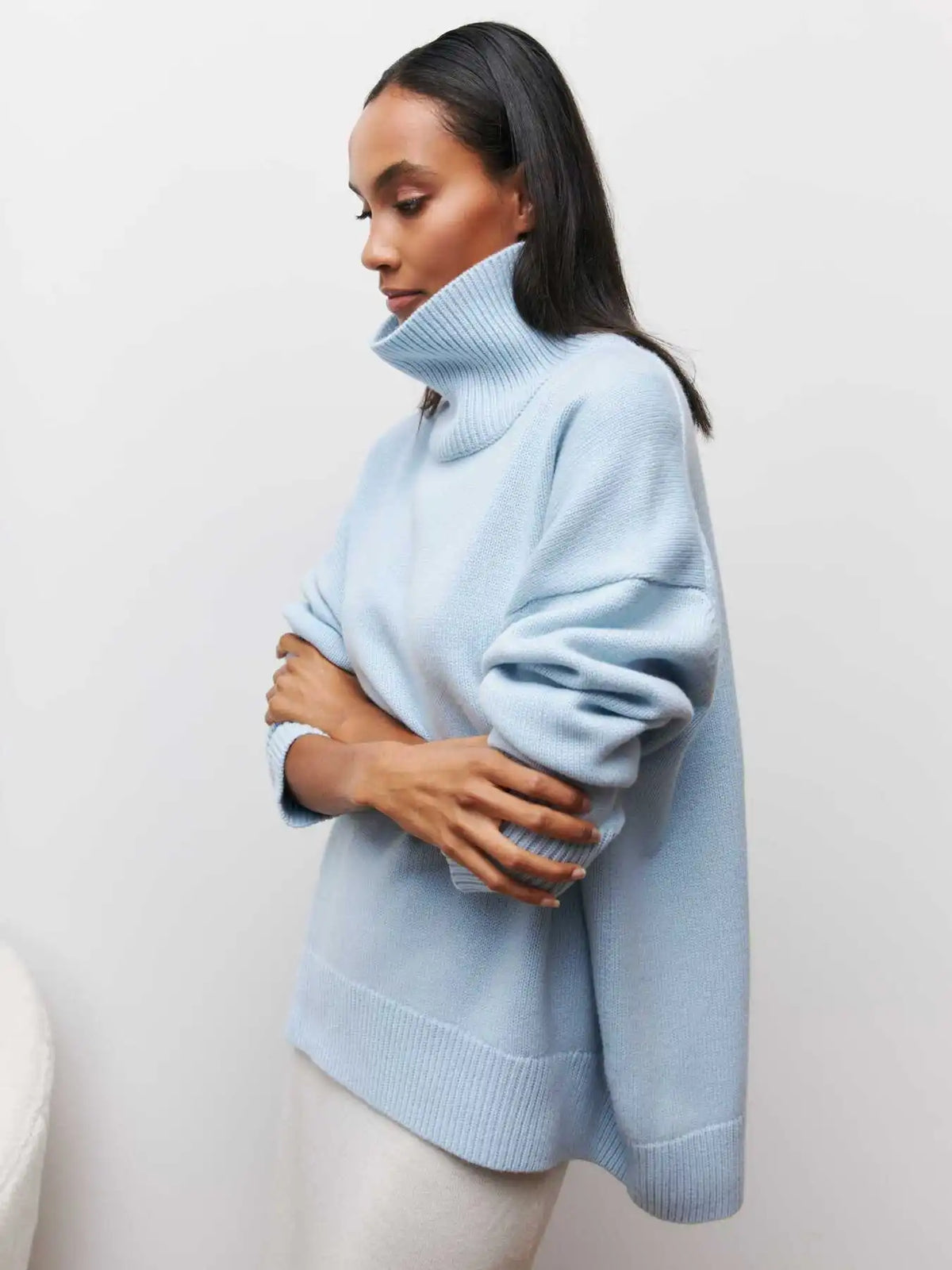 Ladies' Cosy Oversized Roll Neck Jumper with Wide Ribbed Collar