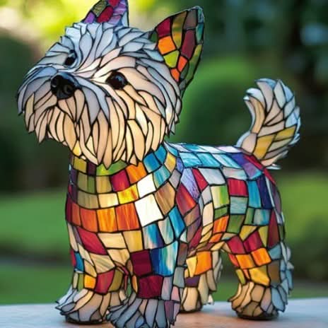 Lampada da tavolo decorativa a forma di cane con mosaico – D'atmosfera e artistica