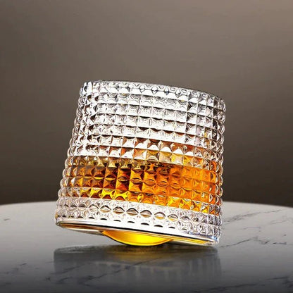 Rotating Crystal Whiskey Glasses with Geometric Design