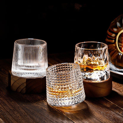 Rotating Crystal Whiskey Glasses with Geometric Design