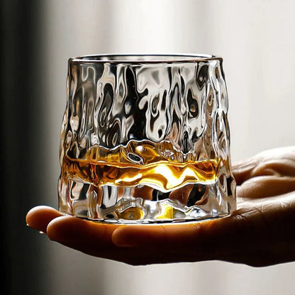 Rotating Crystal Whiskey Glasses with Geometric Design