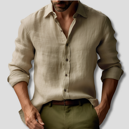 Men's Vintage Linen Shirt with Long Sleeves