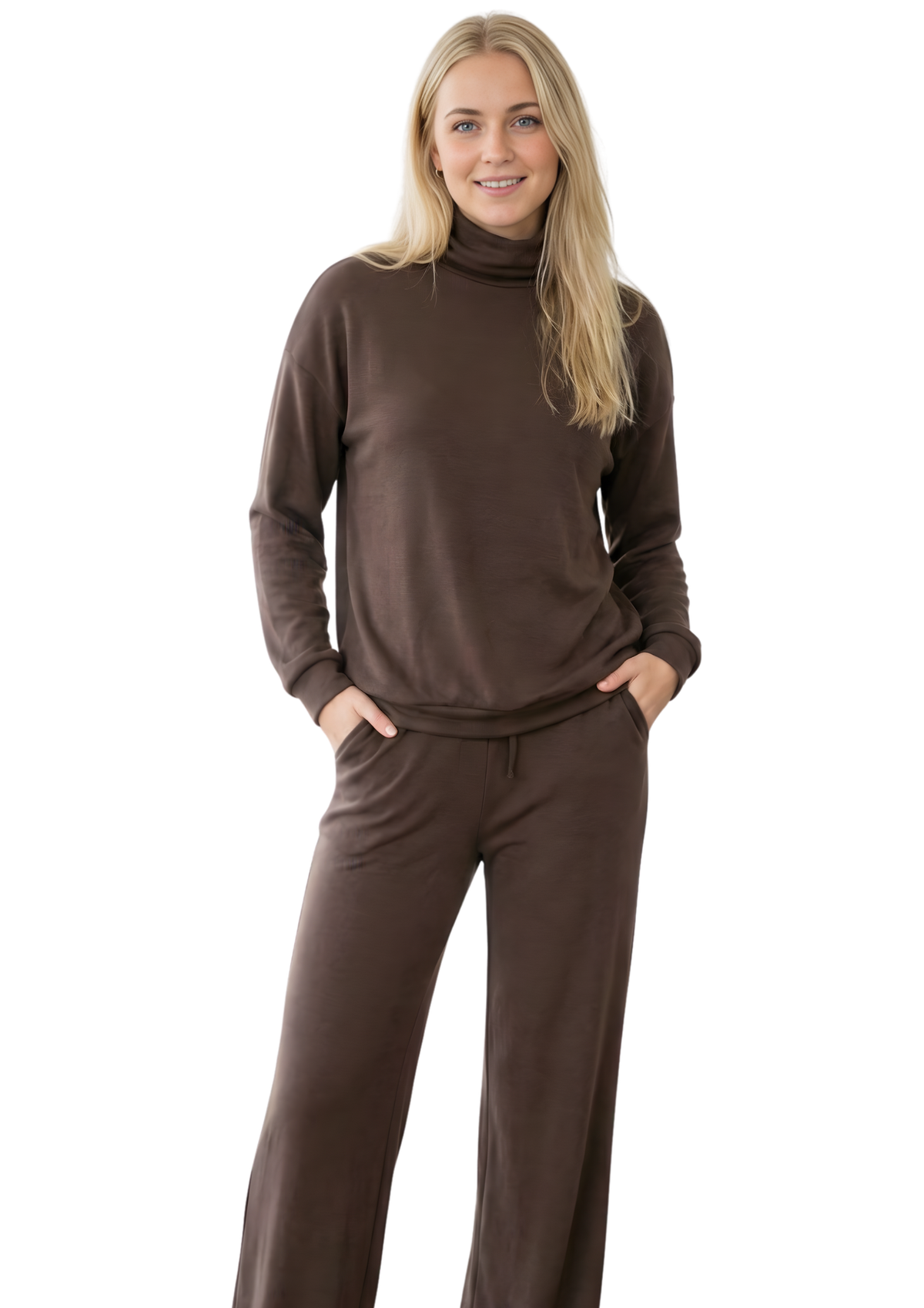 Knitted Lounge Set 2-Piece with Turtleneck and Wide Trousers for Women