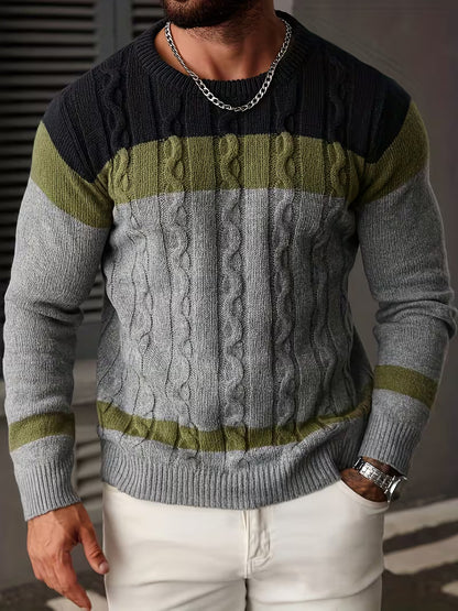 Knitted jumper with colour block design and round neck