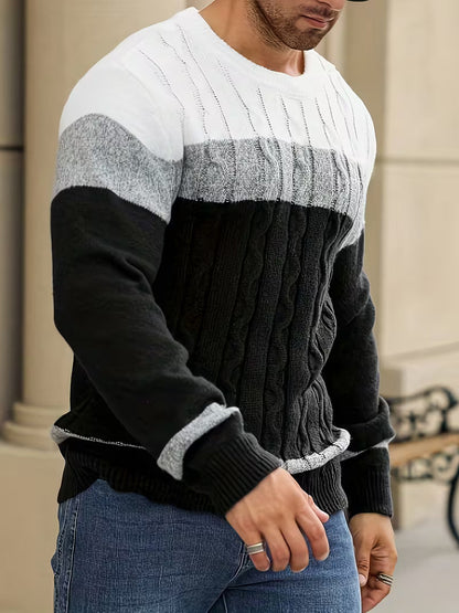 Knitted jumper with colour block design and round neck