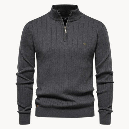 Hugo | Knitted Jumper with Quarter Zip and Ribbed Texture
