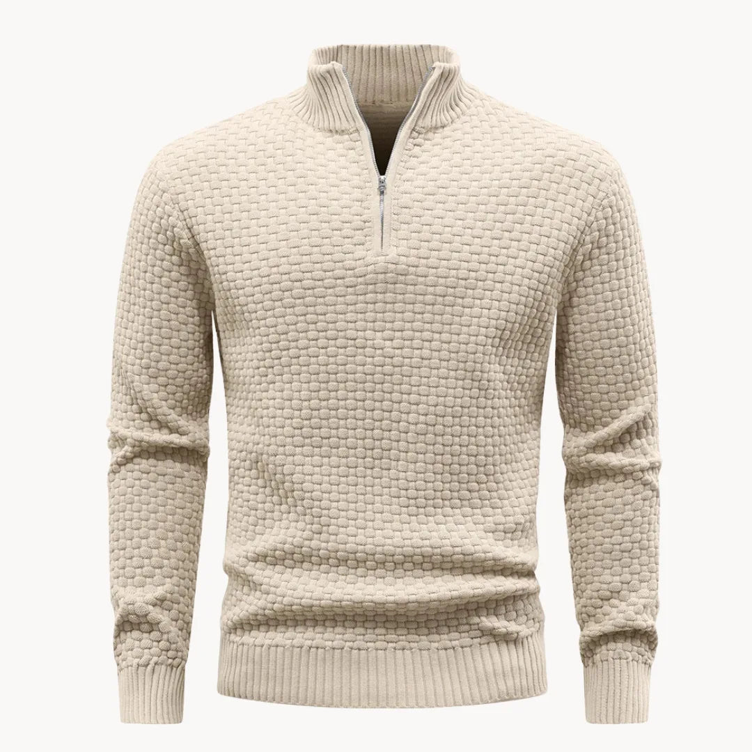Hugo | Knitted jumper with zip collar and herringbone pattern