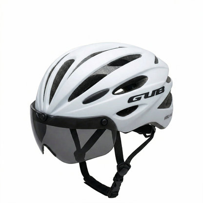 Fahrradhelm | integrierte Brille, Visier | schwarz, belüftet