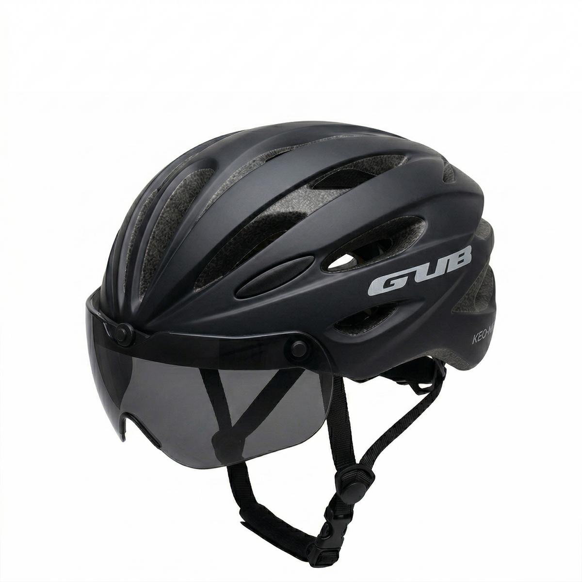 Fahrradhelm | integrierte Brille, Visier | schwarz, belüftet